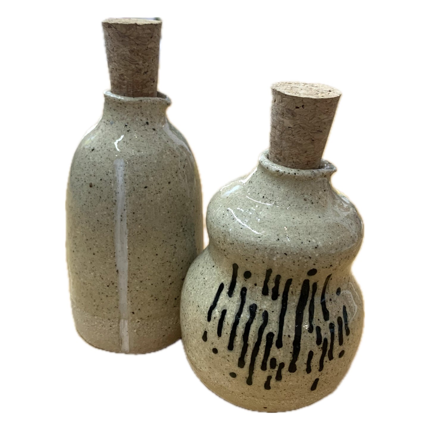 BELOVED POTTERY - Large Oil Bottle #1- Natural with White Stripe