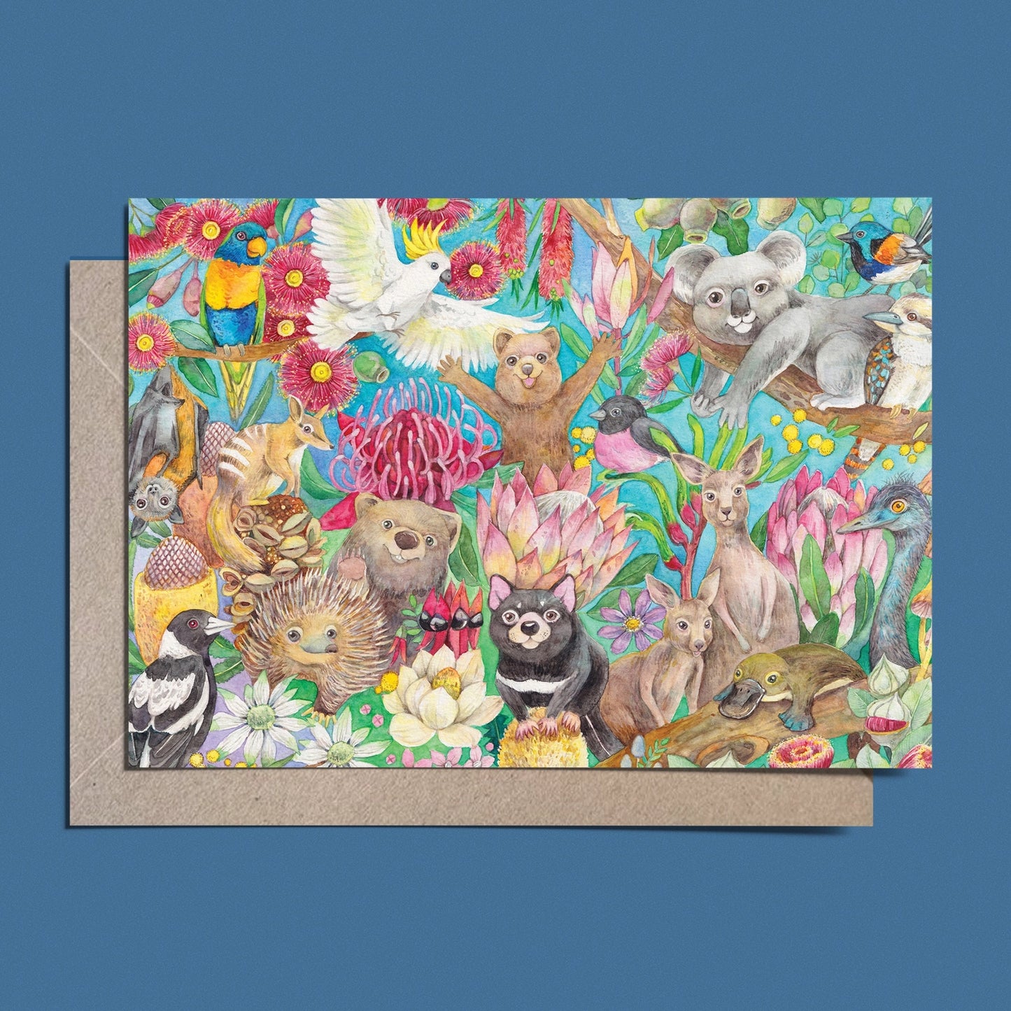 WATERCOLOURS BY CAT- Australian Animal Family Greeting Card