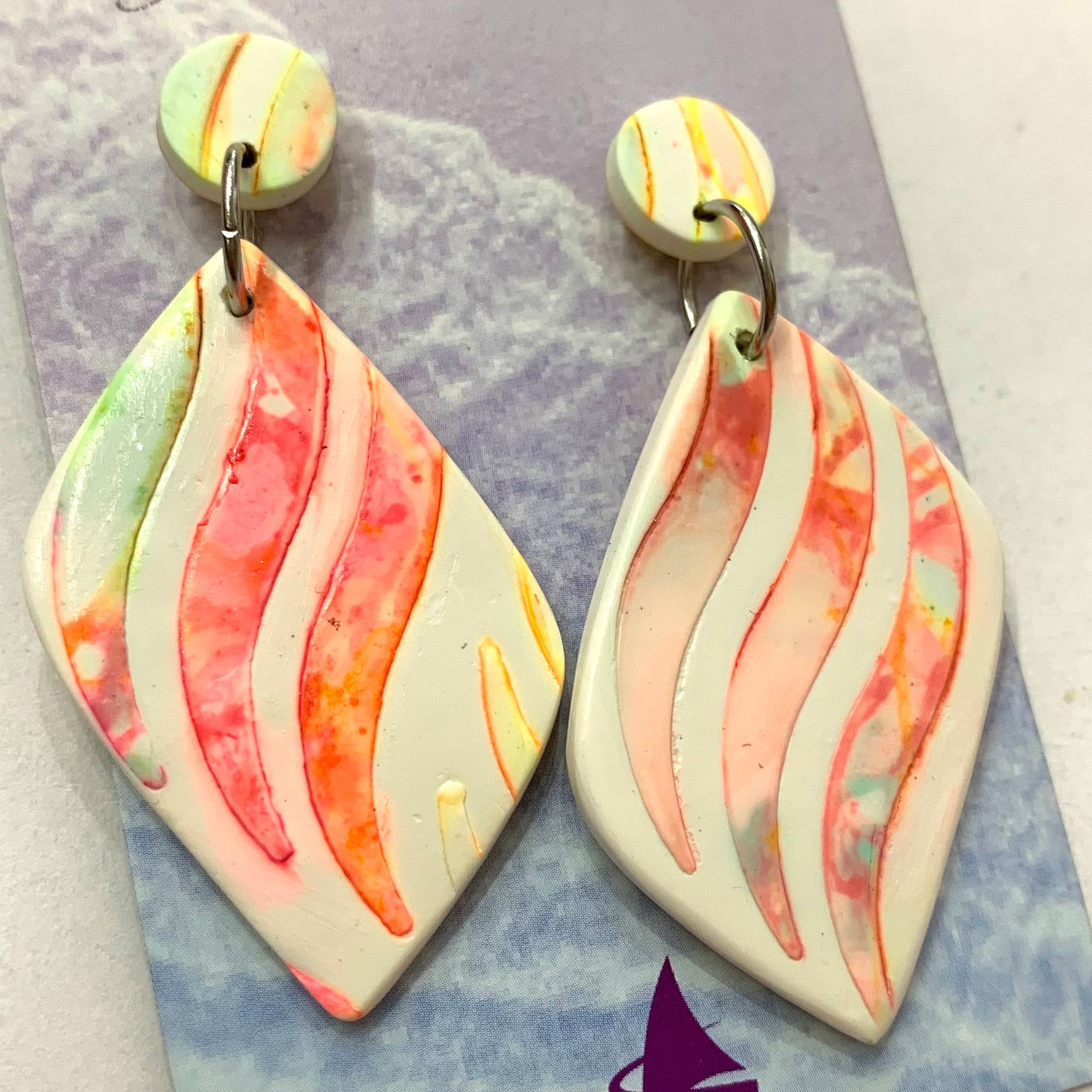Sailvie Creations - Neon Stencilled Stud Top Dangle Earrings