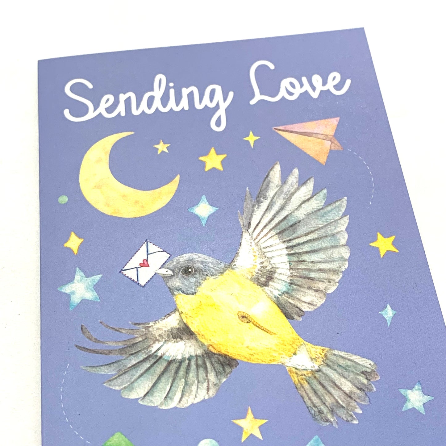 WATERCOLOURS BY CAT- Sending Love Greeting Card- Bird & Paper Planes