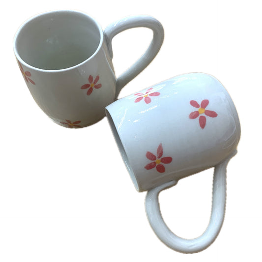 EARTH BY HAND- Hand Painted Pink Daisy Mugs