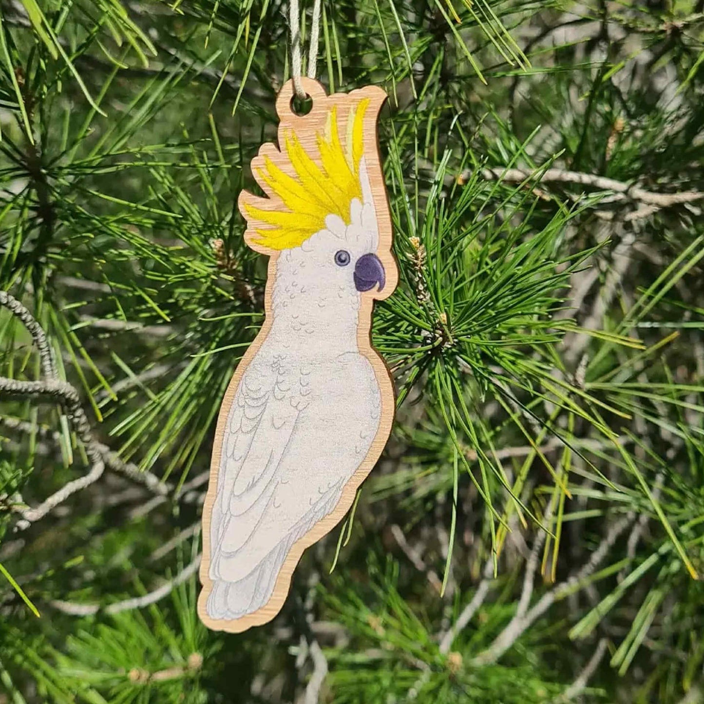 EARTH GREETINGS- Sulfur Crested Cockatoo Wooden Decoration