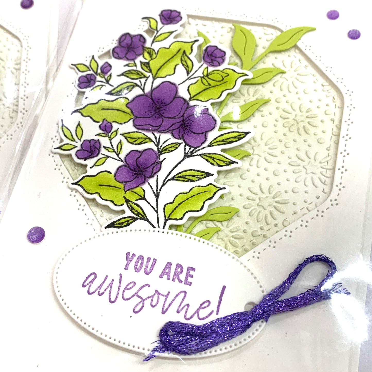 PAPER POSSUM- PURPLE FLOWERS AWESOME- HANDMADE GREETING CARD