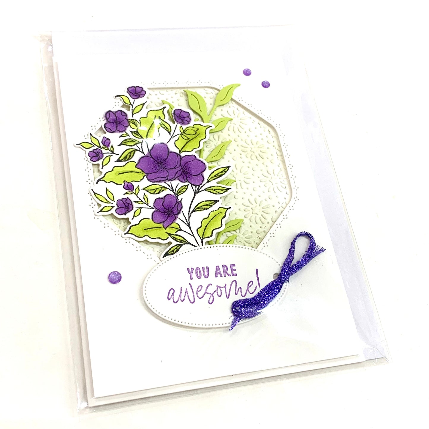 PAPER POSSUM- PURPLE FLOWERS AWESOME- HANDMADE GREETING CARD