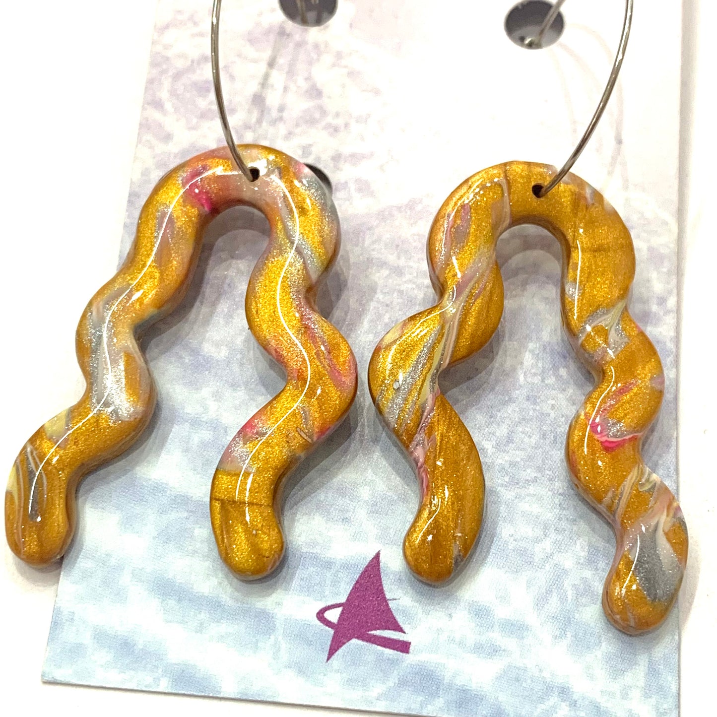 Sailvie Creations - Golden Squiggle Hoop Dangle Earrings