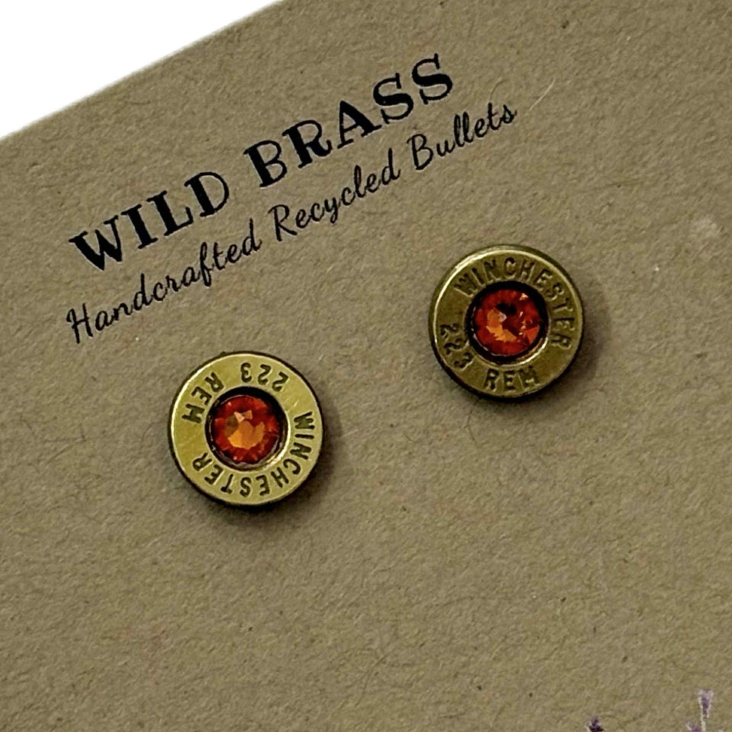 WILD BRASS- Small Studs- Orange Swarovski Crystal