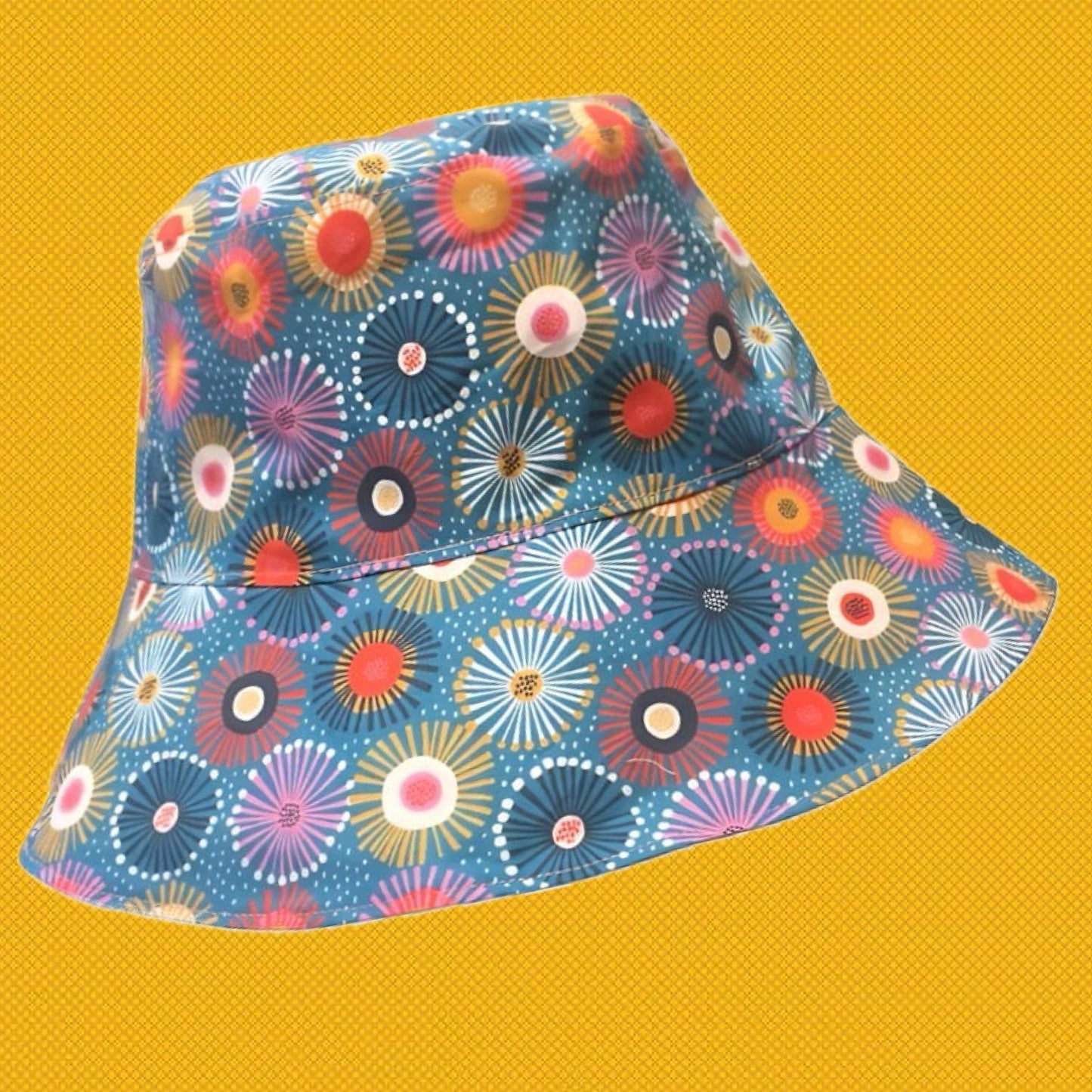Teacups n Quilts- Teal Gum Blossom Fabric Hat - Adult Size