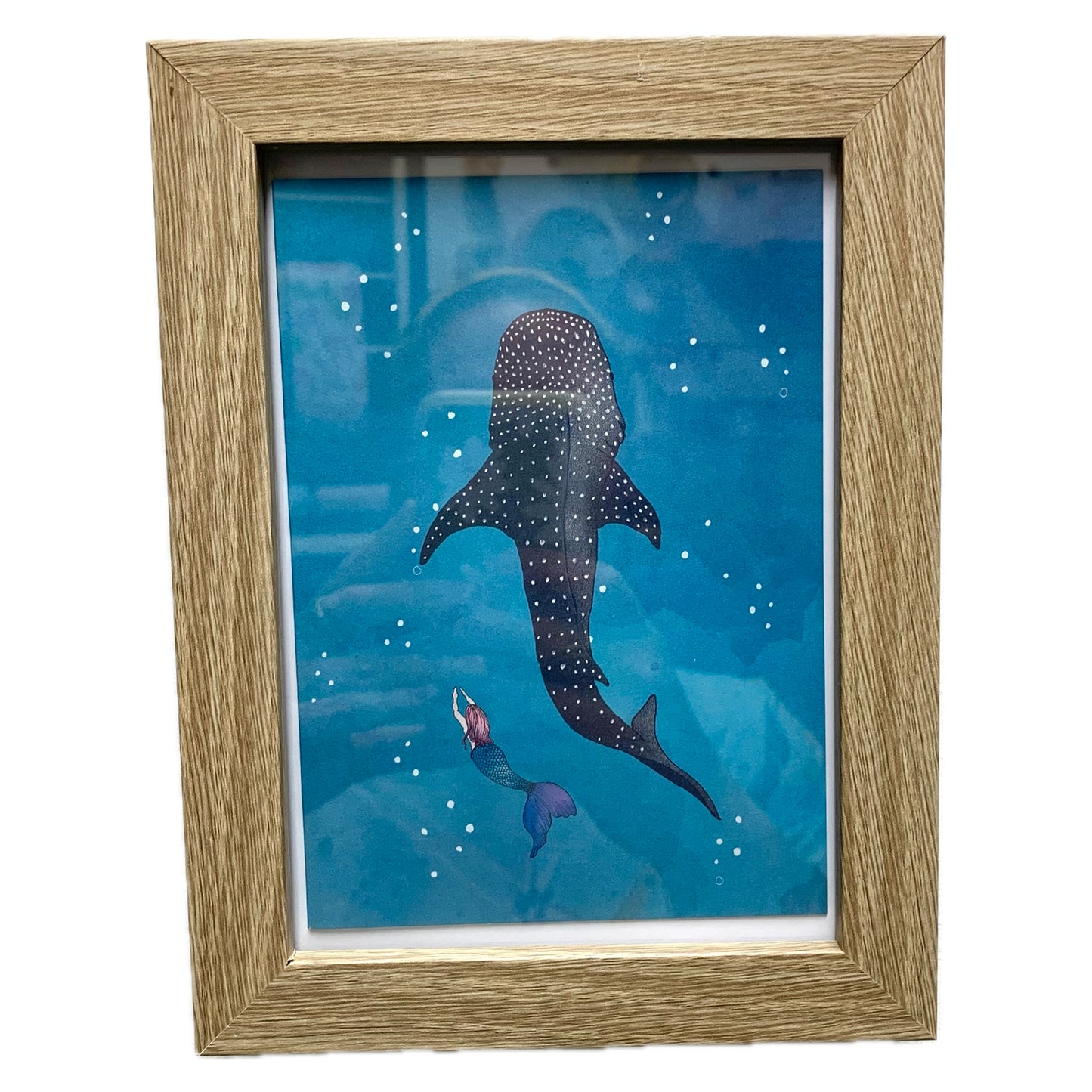 EARTH GREETINGS- "WHALE SHARK & MERMAID"- FRAMED IMAGE- by Australian artist Victoria McGrane