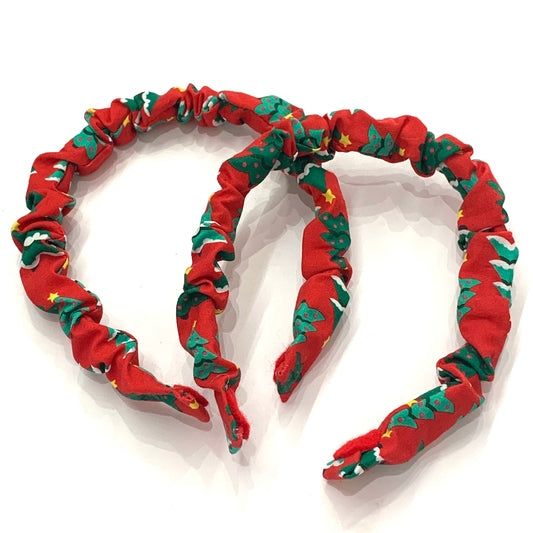 THIS BIRD HAS FLOWN -  SMALL CHRISTMAS SCRUNCHIE HEADBANDS- Christmas Trees in Red