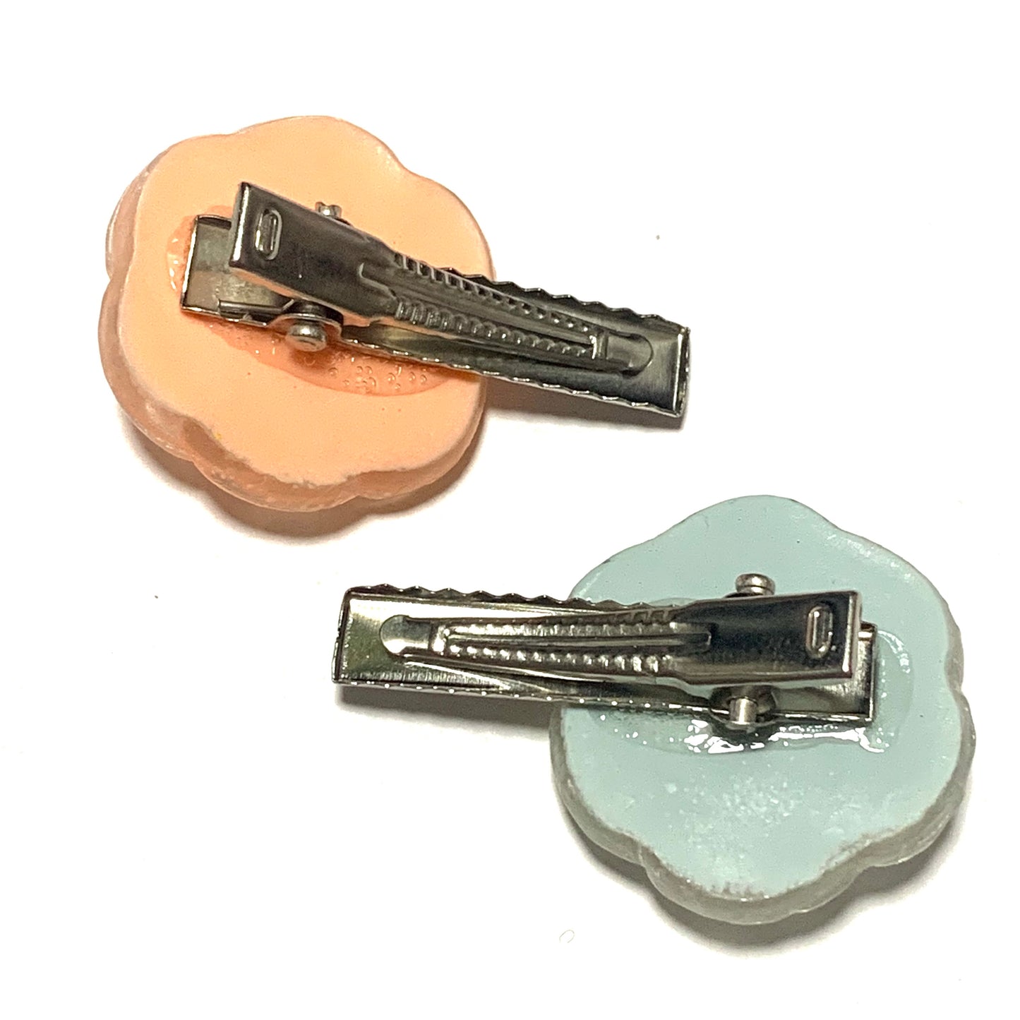 THIS BIRD HAS FLOWN - "Swirling Flower"- Pink & Blue Alligator Clips