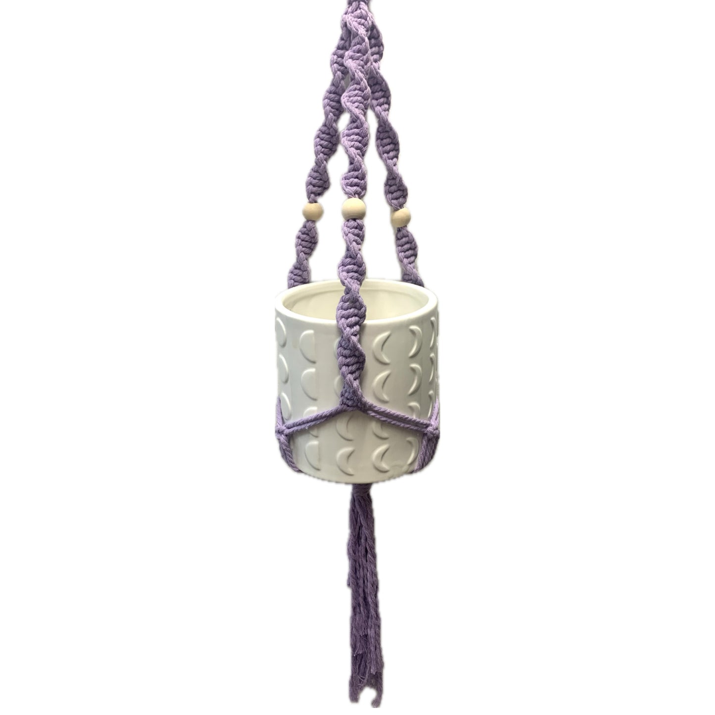 THIS BIRD HAS FLOWN - Macrame Pot Holder- Lavender Twisted Weave with Pot