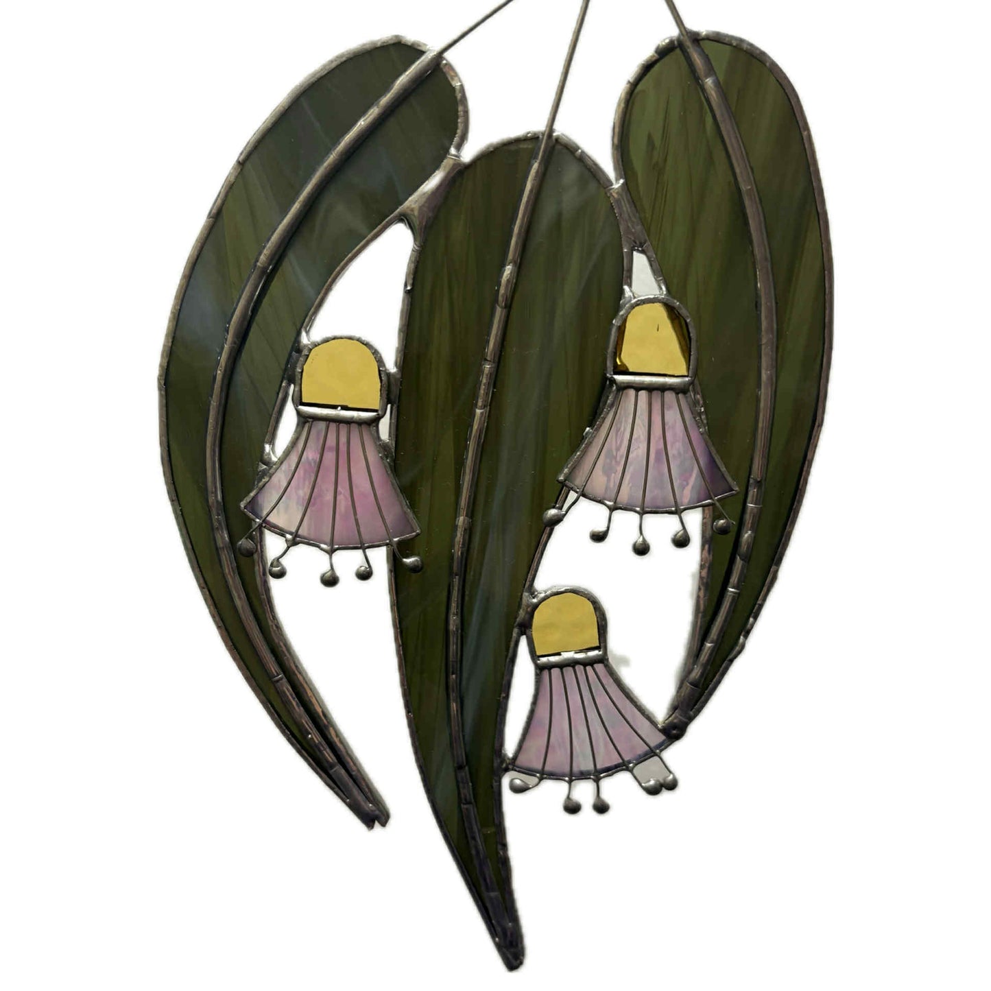 SWAN GLASS -EUCALYPTUS FLOWERS PINKS - STAINED GLASS ORNAMENT