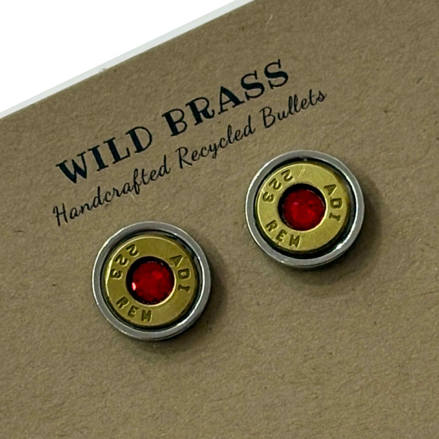 WILD BRASS- Medium Studs- Red Swarovski Crystal