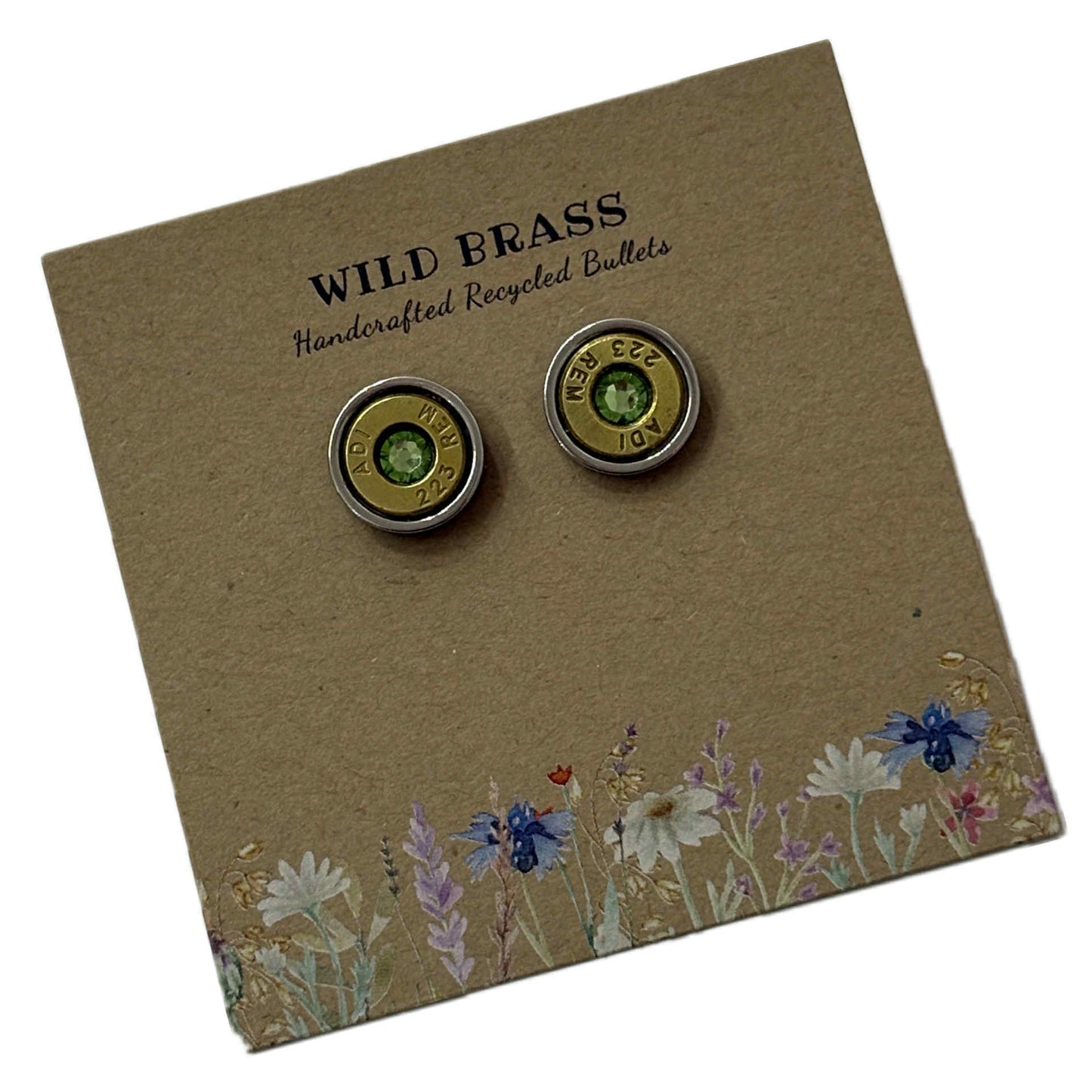 WILD BRASS- Medium Studs- Light Green Swarovski Crystal