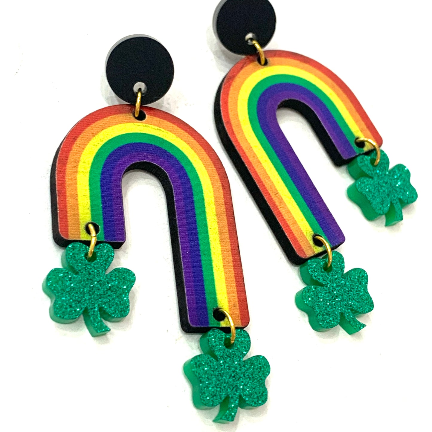 MAKIN' WHOOPEE - Rainbow & Shamrock Dangle Earrings