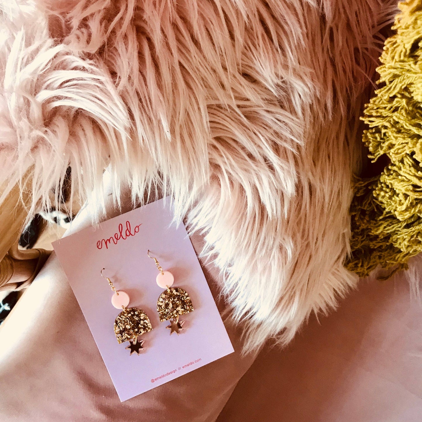 Emeldo- Alexa Earrings // Pale Pink, Chunky Gold Glitter + Rose Gold