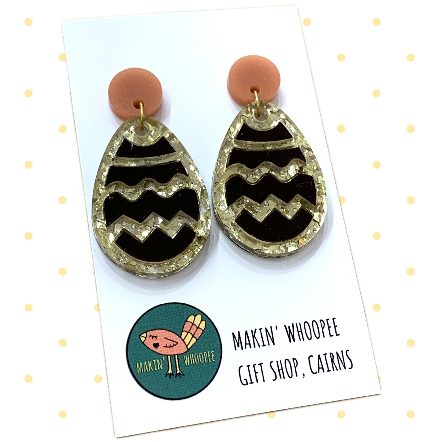 MAKIN' WHOOPEE - "Stacked Easter Egg" STUD DANGLE EARRINGS - Chocolate & Gold
