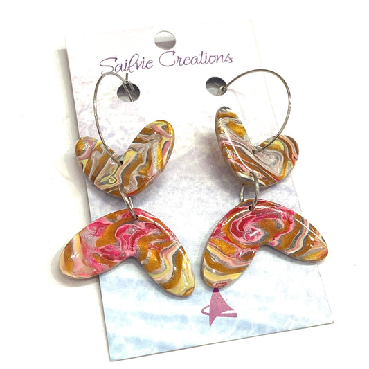 Sailvie Creations - Golden Double Heart & Tail Hook Dangle Earrings