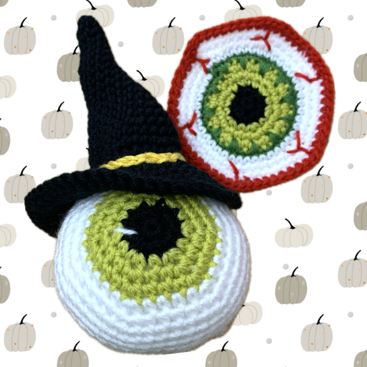 BEAKNITS- "GREEN EYEBALL"- CROCHETED HALLOWEEN COASTER