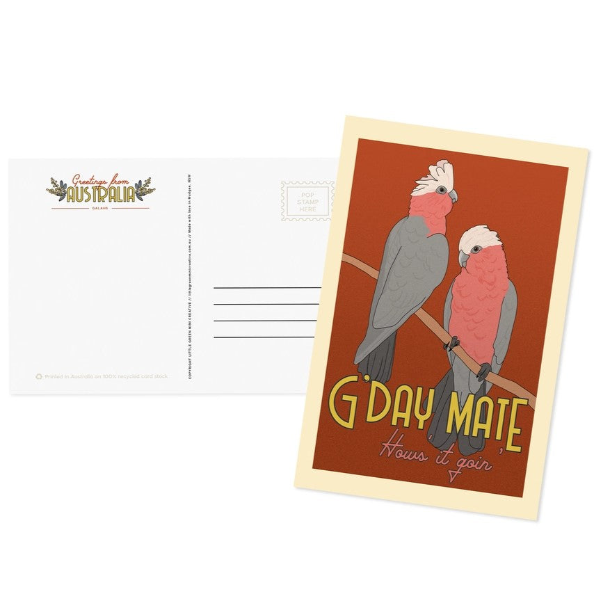 Green Mini Creative - Postcard- Galahs "G'Day Mate, How's it Goin'?"