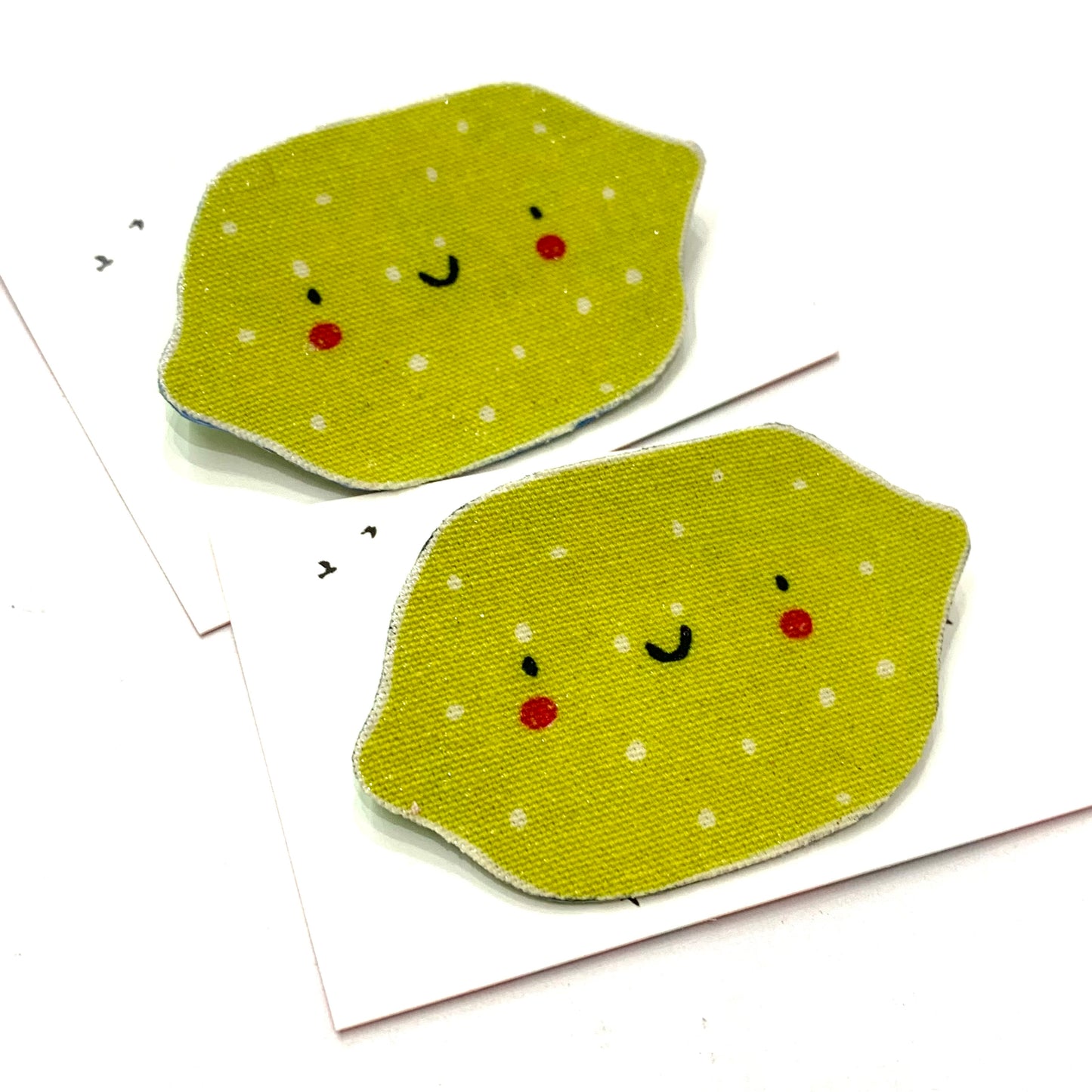 THIS BIRD HAS FLOWN - "Sideways Lemons" Cute Fruits- Fabric Remnant Brooches