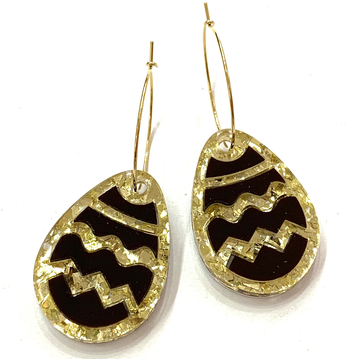 MAKIN' WHOOPEE - "Stacked Easter Egg" HOOP DANGLE EARRINGS - Chocolate & Gold