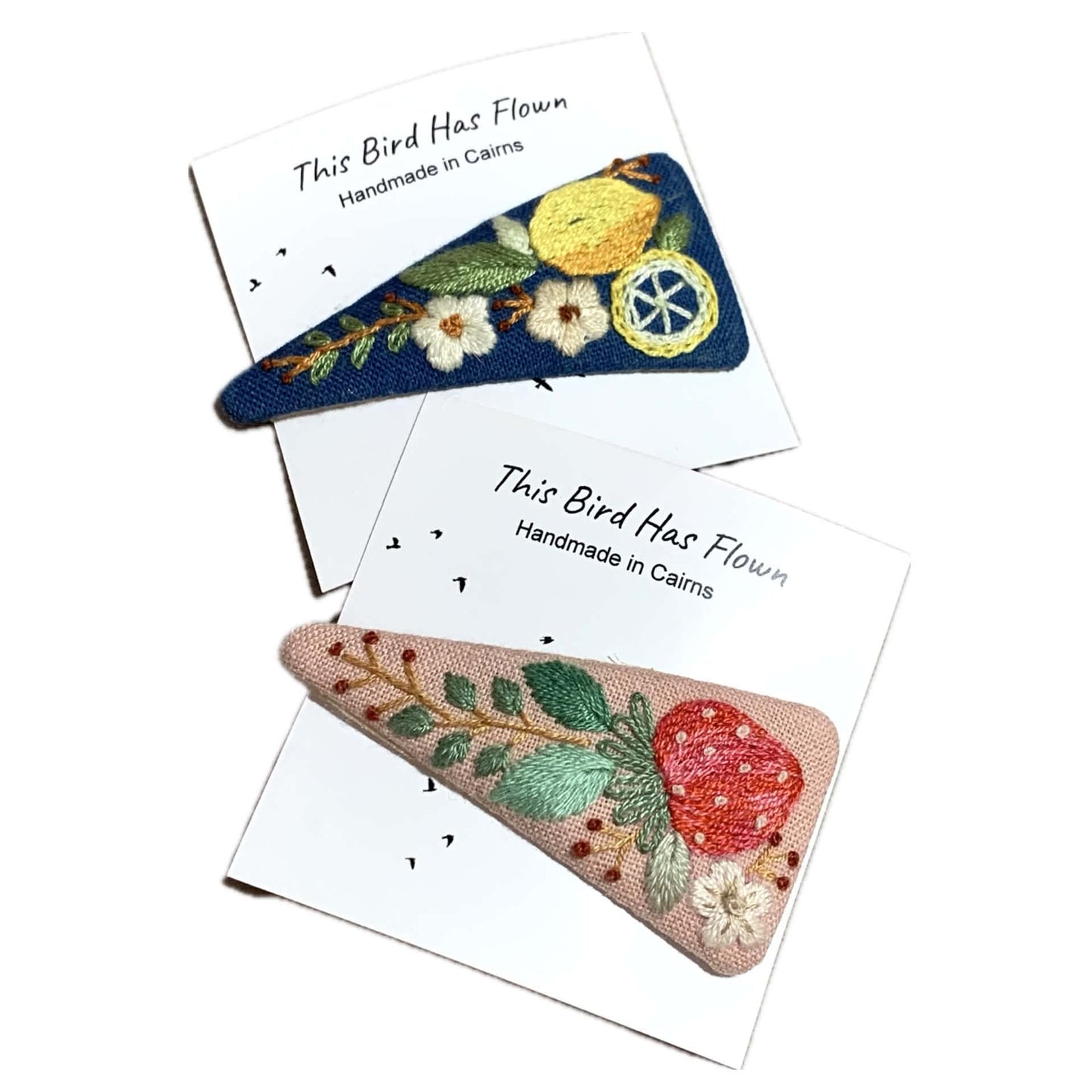 THIS BIRD HAS FLOWN - STRAWBERRY - Embroidered Hair Clip