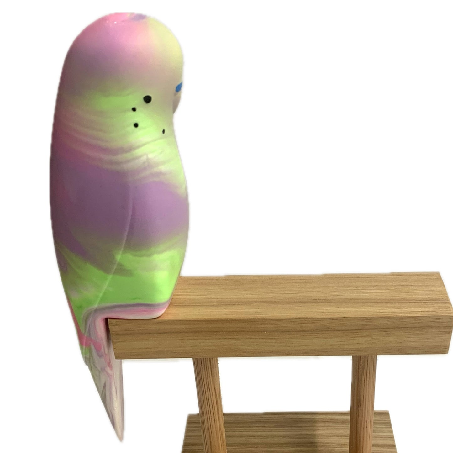 PETE CROMER - RESIN BUDGERIGAR #4 - Gelato Lime Green, Purple & Pink Swirl