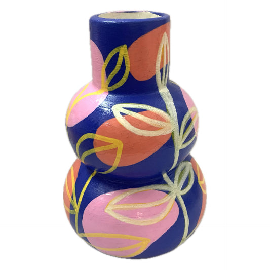 THIS BIRD HAS FLOWN - Small Vine Vase- Blue, Pink, Peach & Yellow- Decorative Only