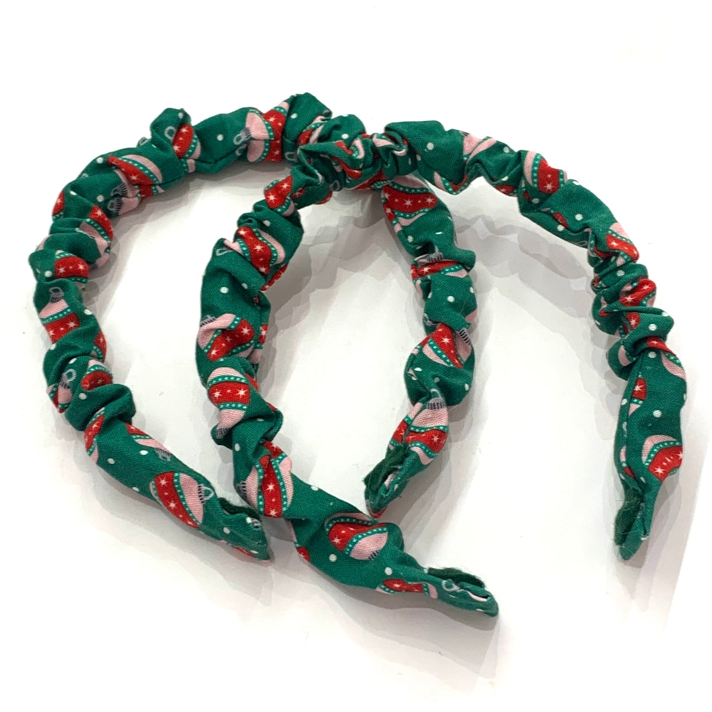 THIS BIRD HAS FLOWN - SMALL CHRISTMAS SCRUNCHIE HEADBANDS- Pretty Baubles in Green