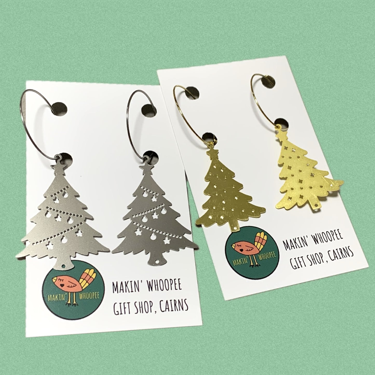 MAKIN' WHOOPEE - “SILVER TREES" CHRISTMAS HOOP DANGLES