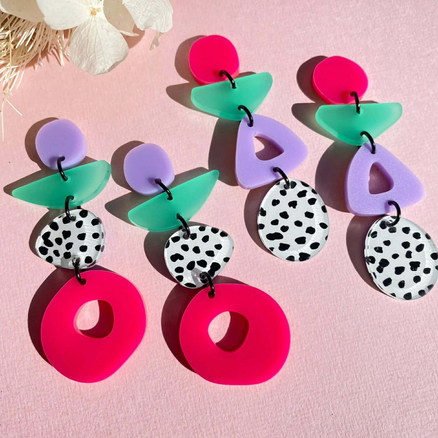 DAISY AND BUNNY - LILAC, GREEN, DOTTY AND PINK DANGLES