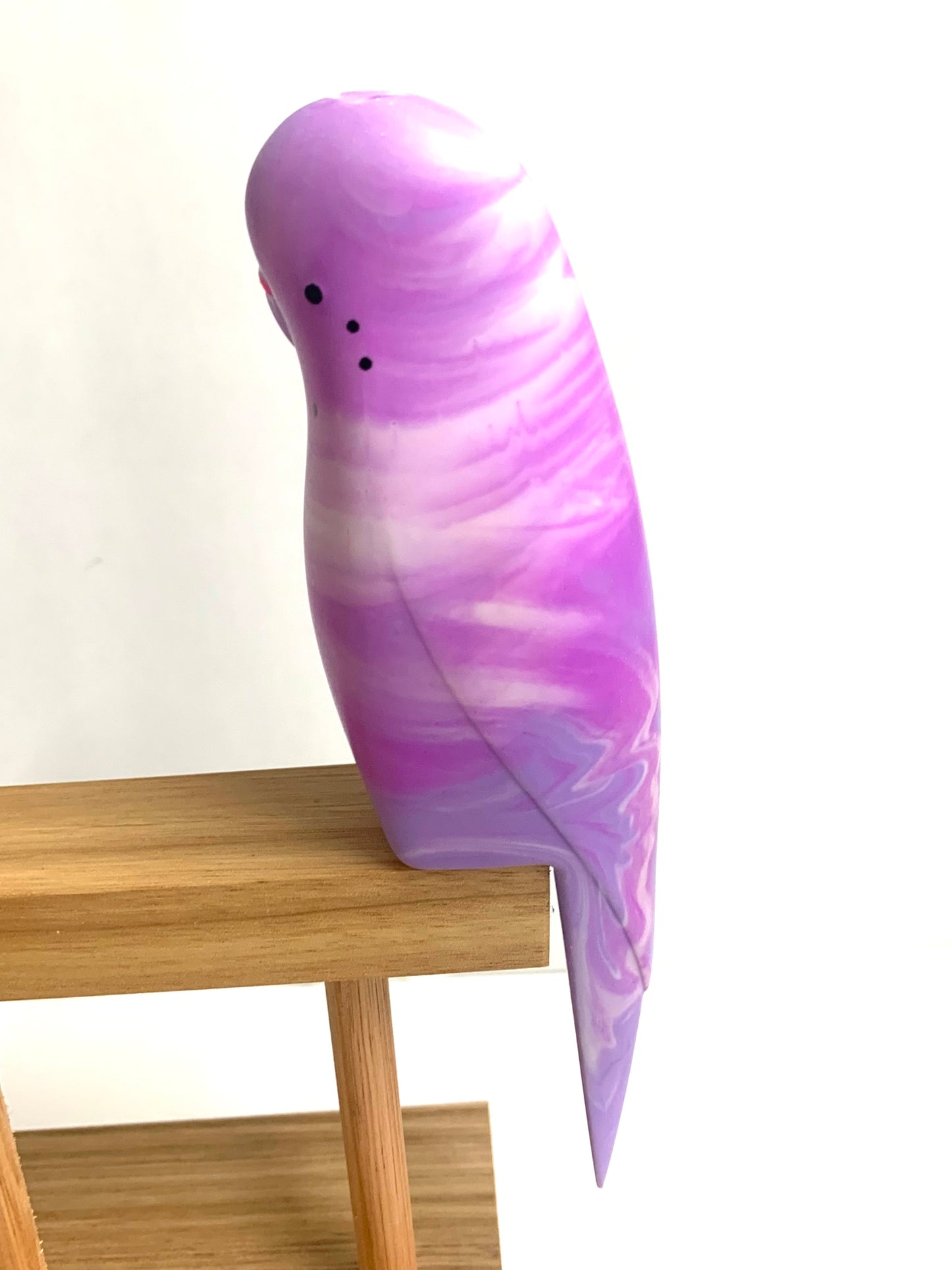 PETE CROMER - RESIN BUDGERIGAR #5 - Purple Swirl with White