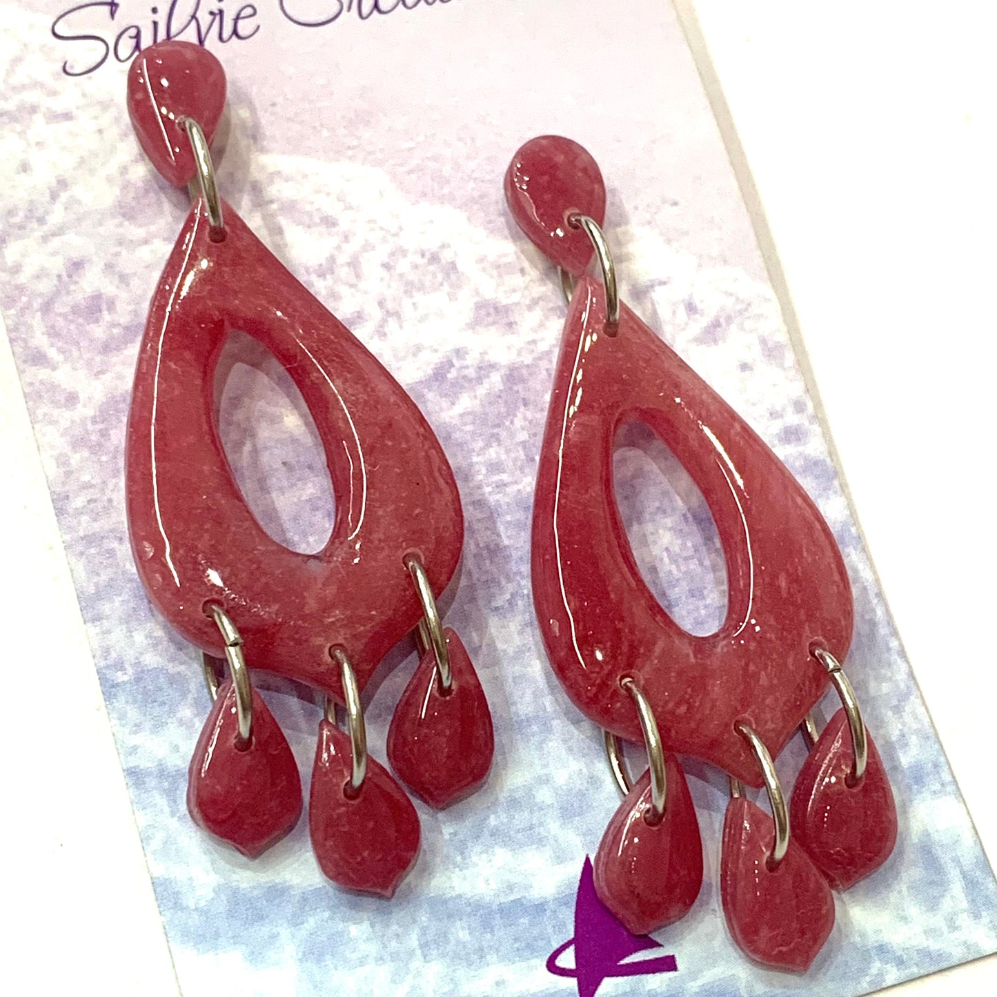 Sailvie Creations - Teardrop Purple Swirl Stud Dangle Earrings