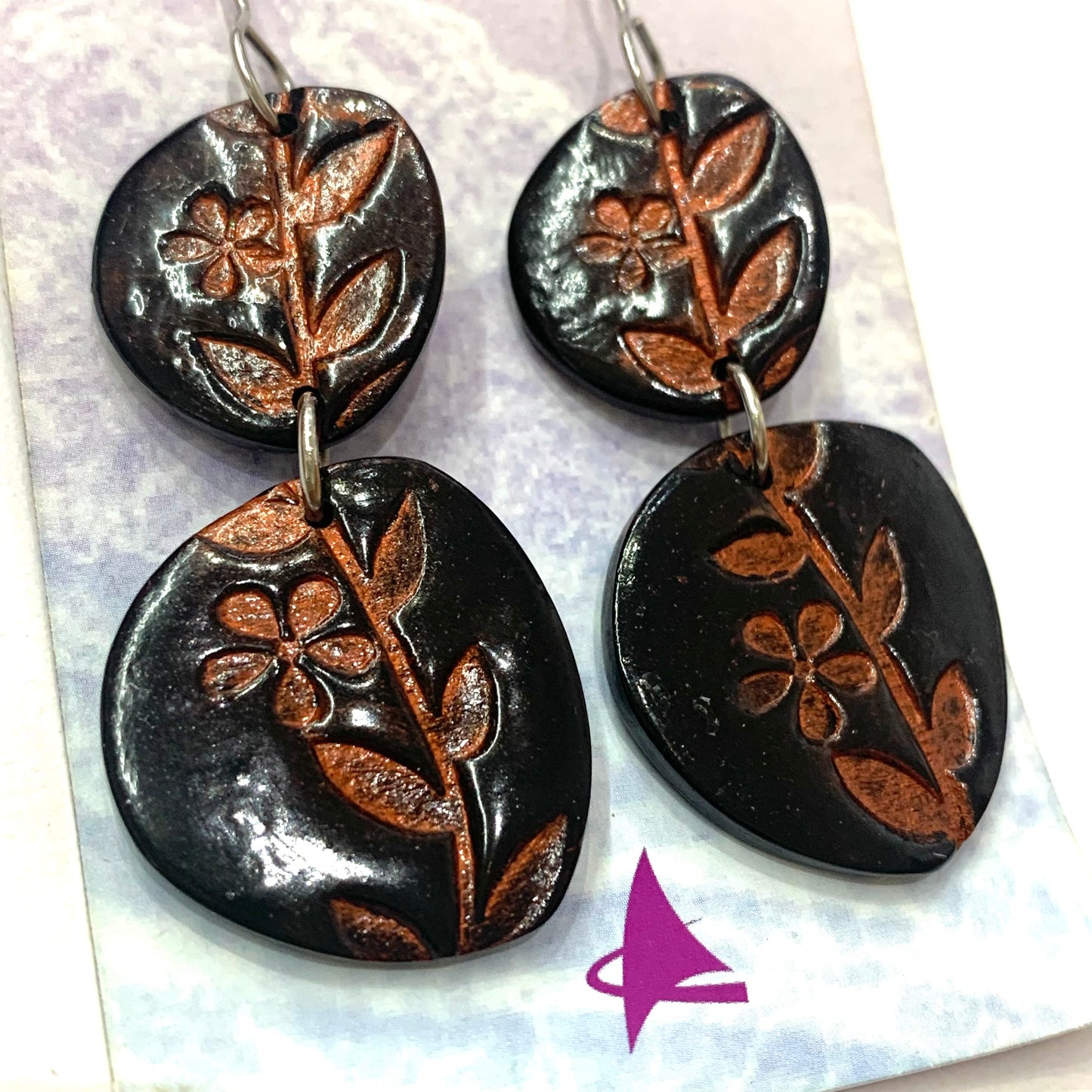 Sailvie Creations - Double Printed Black & Copper Hook Dangle Earrings