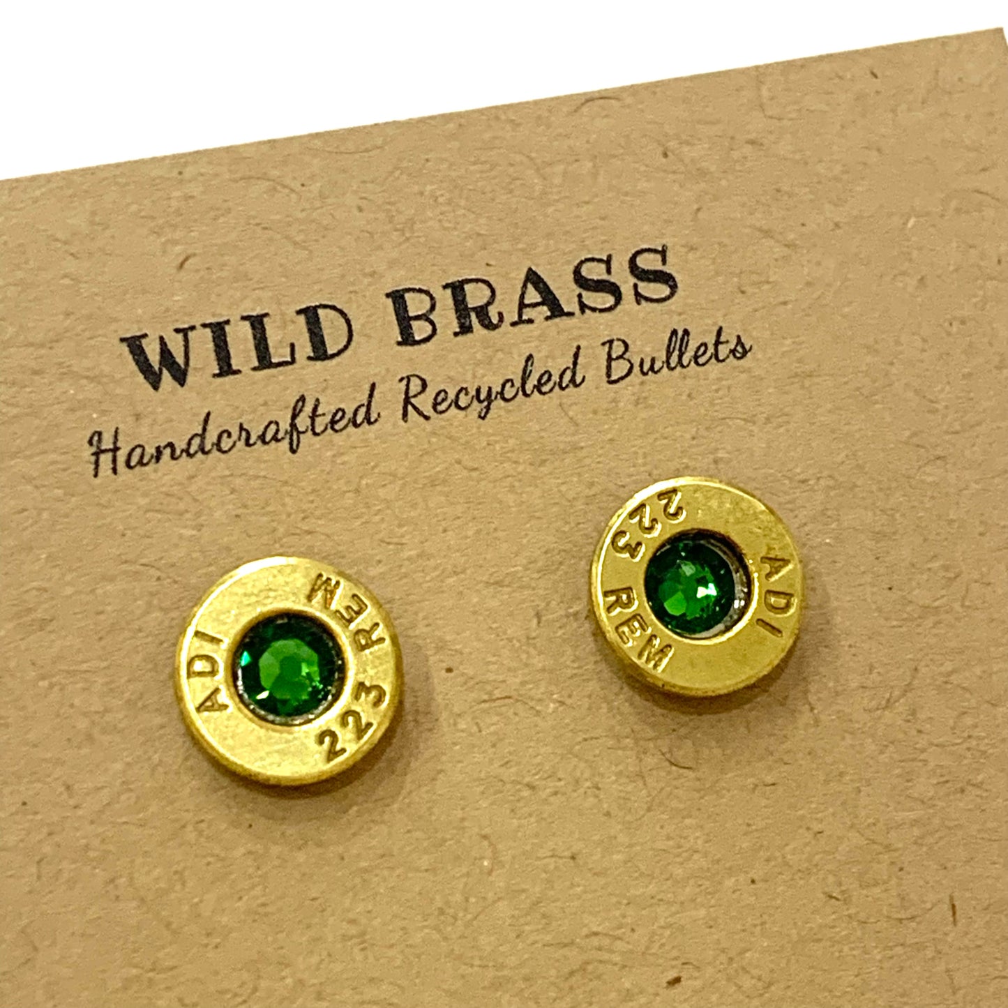 WILD BRASS- Small Studs- Dark Green Swarovski Crystal