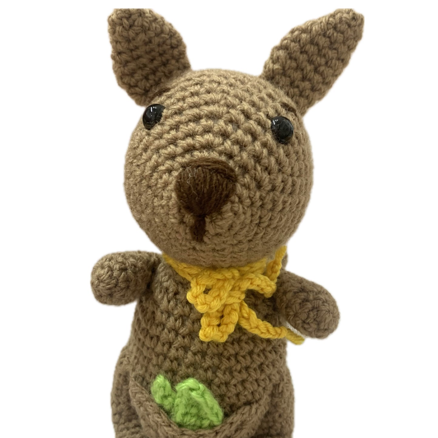 BEAKNITS- Crochet Kangaroo- Yellow Bow with Gum Leaf