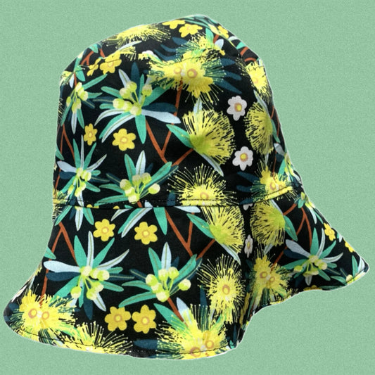 Teacups n Quilts- Yellow Gum Ponytail Fabric Hat- Adult Size