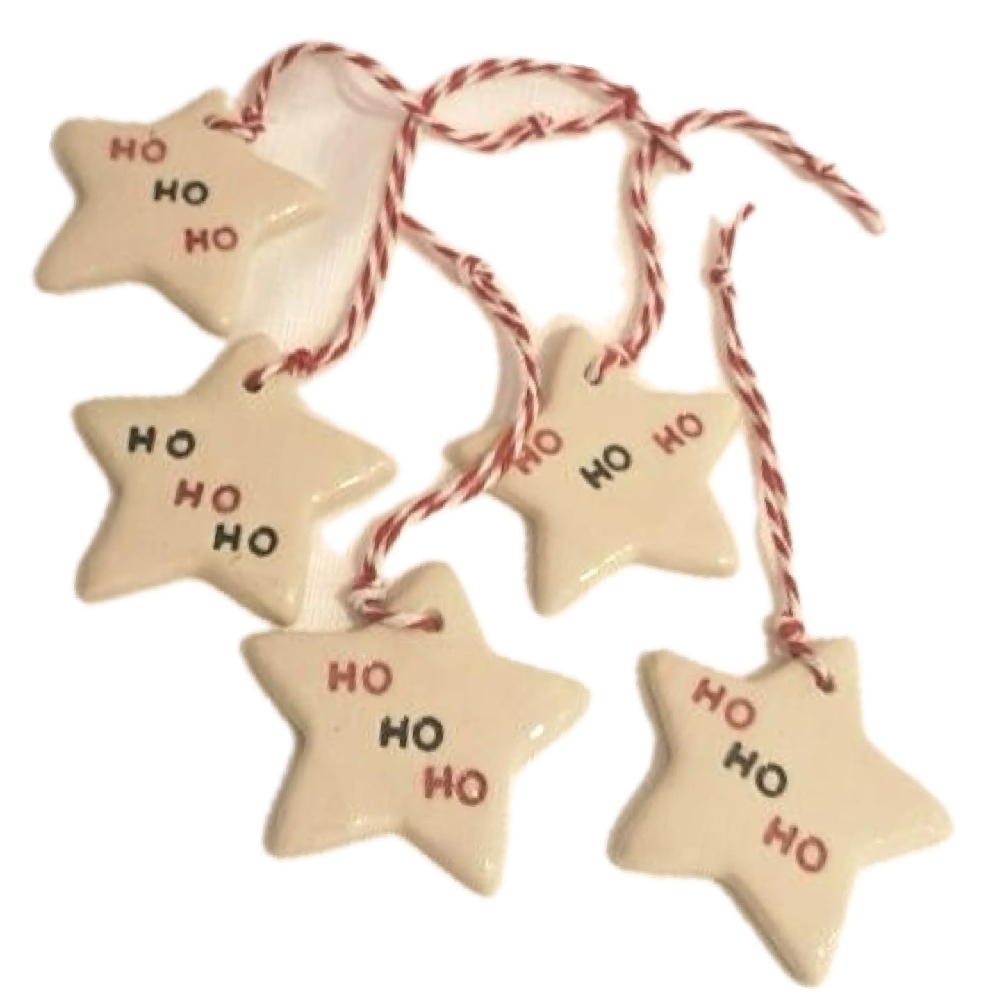 EARTH BY HAND- Clay Star Christmas Decorations- HO HO HO