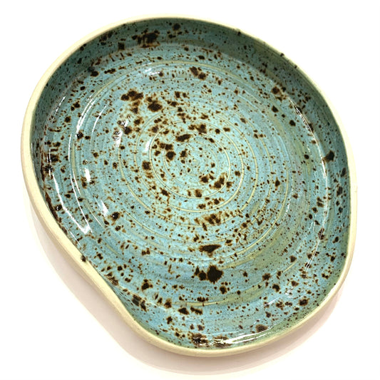POTTERESS BY ALICIA - Spoon Rest - Blue with Brown Splash