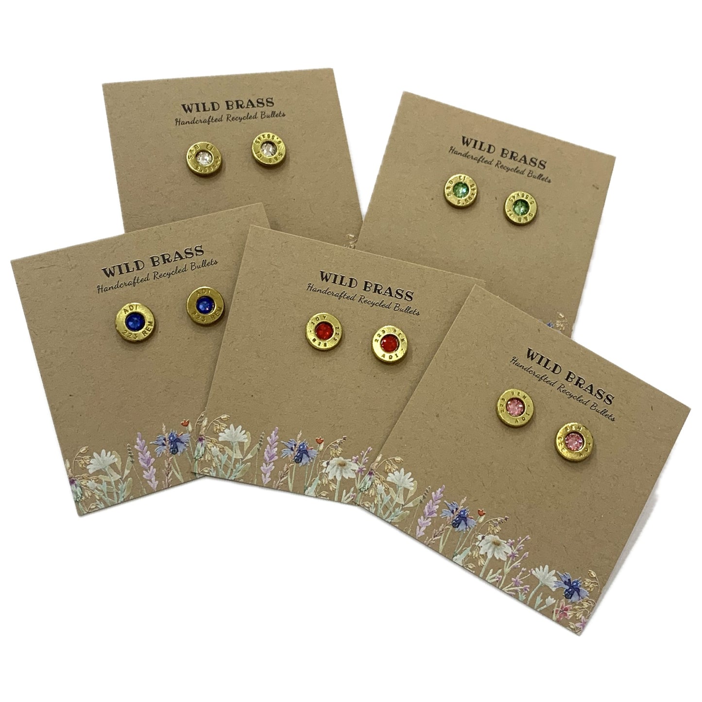 WILD BRASS- Small Studs- Red Swarovski Crystal