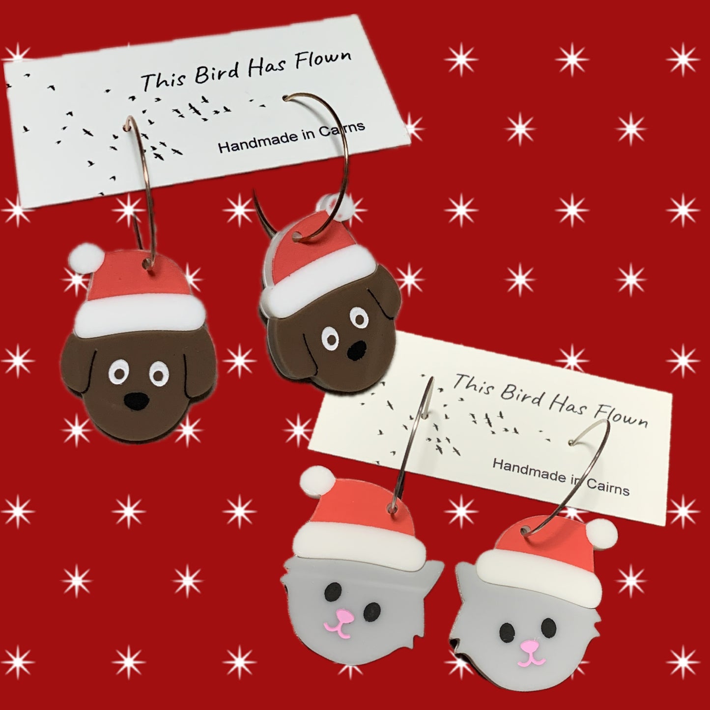 THIS BIRD HAS FLOWN - “CHRISTMAS KITTIES” CAT HOOP DANGLES