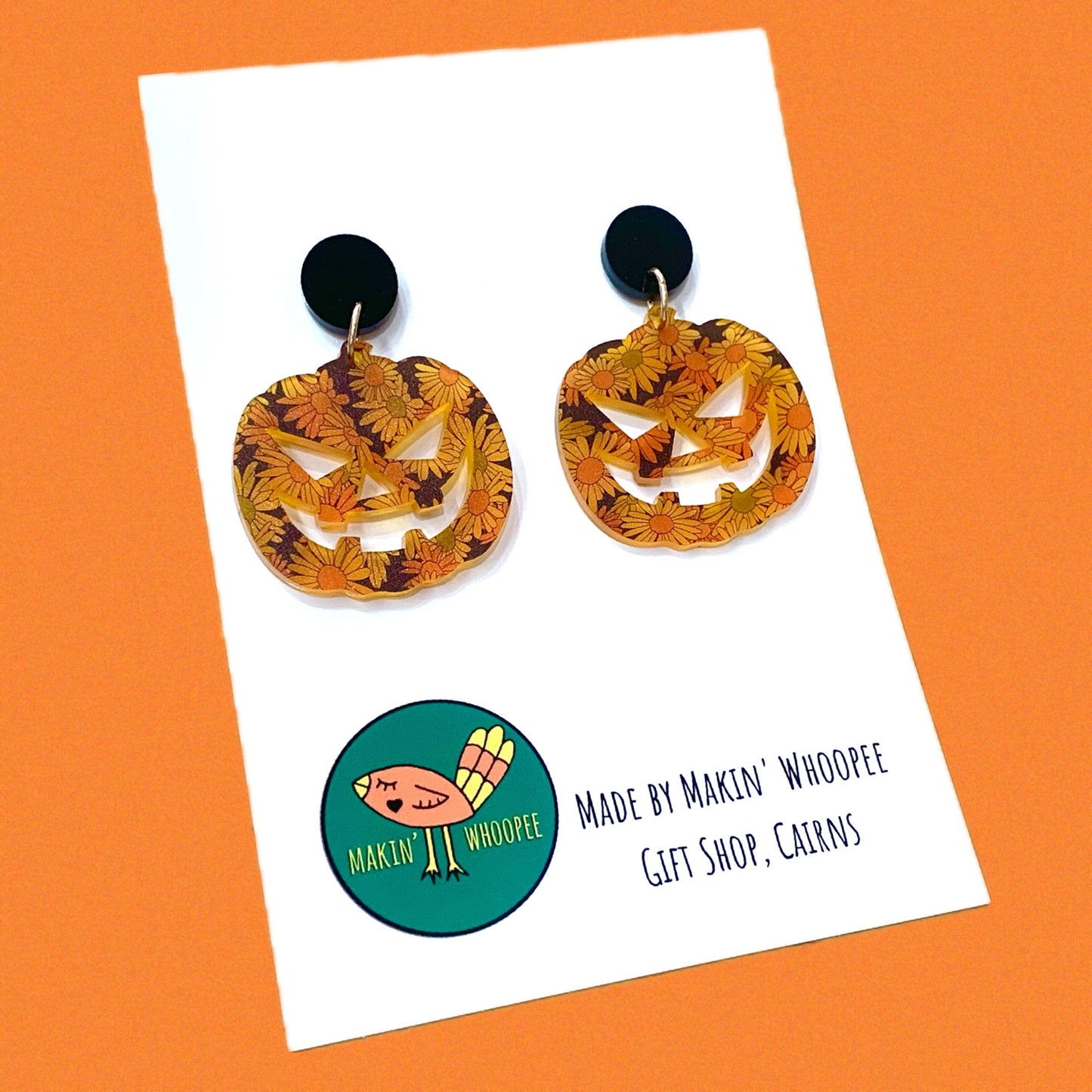 MAKIN' WHOOPEE - "Groovy Pumkins" Stud Dangle Halloween Earrings