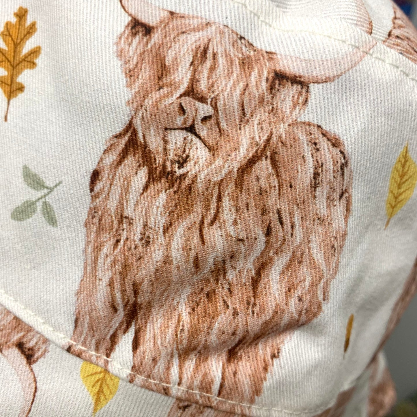 Teacups n Quilts - Highland Cows Fabric Hat- Adult Size