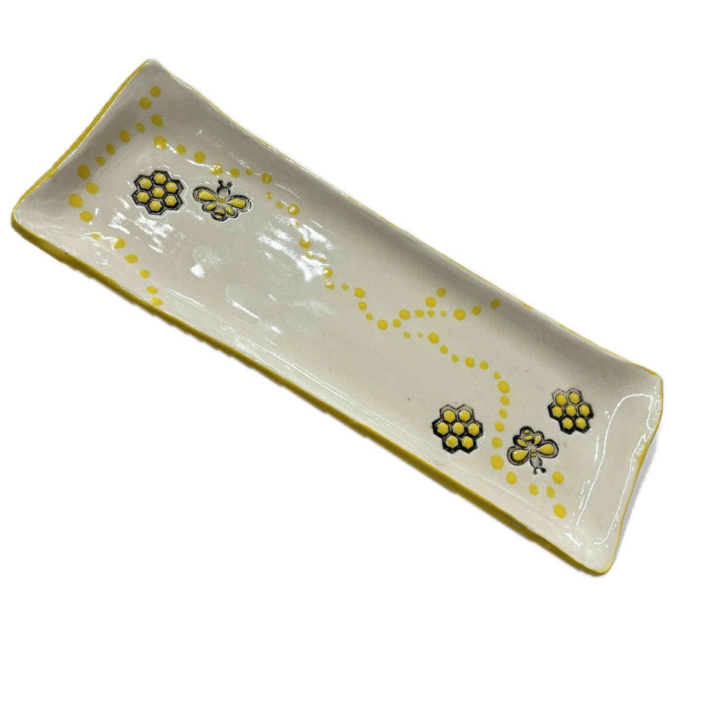 EARTH BY HAND- Rectangle "Bee" Platter- cream, yellow, black