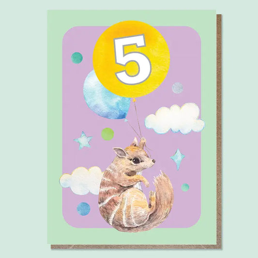 WATERCOLOURS BY CAT- "Five - Numbat"- Australian Animal Kids Age Card