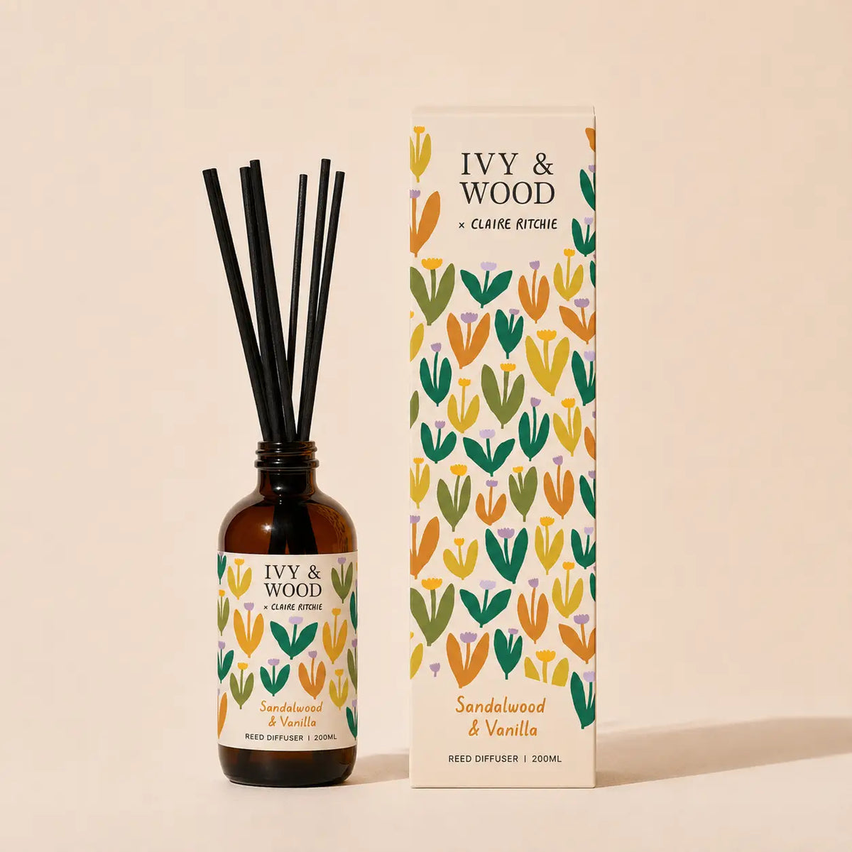 IVY & WOOD - Sandalwood & Vanilla Reed Diffuser - Bloom X Claire Ritche Limited Edition