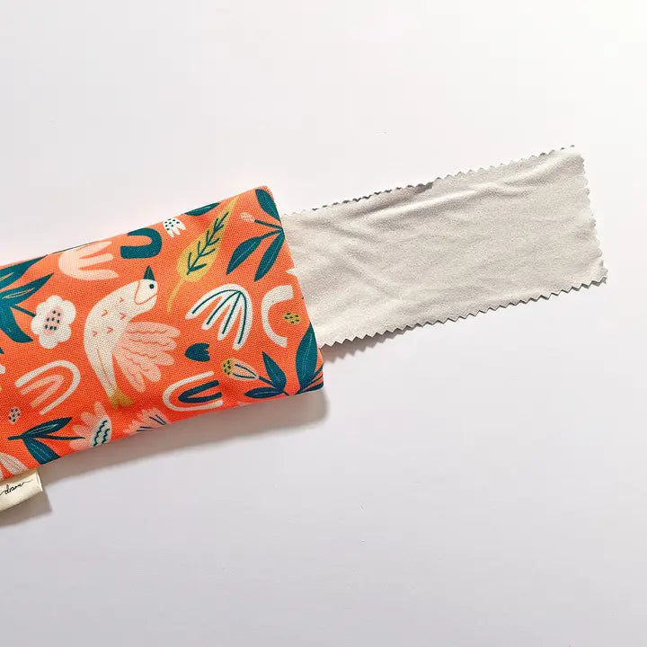 FABRIC DRAWER- Handmade Glasses Case - Orange Birds & Flowers