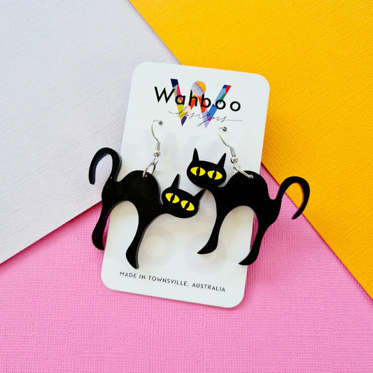 WAHBOO- Halloween Black Cat Dangle Earrings