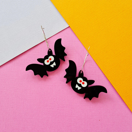 WAHBOO- Halloween Bats on Hoops - Earrings